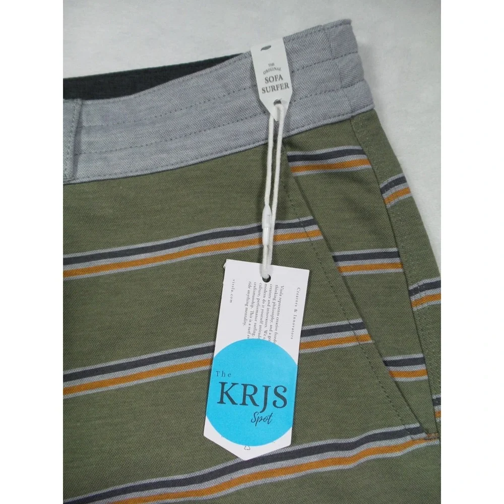Vissla‎ Shorts Mens Size Medium Green Striped Locker Eco Sofa Surfer Hybrid NWT